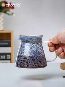 choxila 1 Stück 400ml (13,5 Unzen) Kaffeekocher mit blau-weißem Porzellanmuster, Kaffeetopf und Kaffeefilter mit Spitzenmuster, Glas-Kaffee-Kocher und Kaffee-Dripper, hitzebeständiges Glas Kaffee Geschenkset für den Haushalt