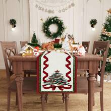 1 Stück Tischfahne mit Mustern von Weihnachtsbaum, Weihnachtsglocke und anderen Weihnachtselementen, hergestellt aus 72 Zoll gestrickter Polyesterfaser, verwendet für Tische bei Feiern, Heim- und Küchendekorationen sowie als Geschenk