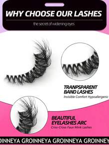 GROINNEYA 10 Pairs Clear Band Lashes Natural Cat Eye Lashes Faux Mink Eyelashes Fluffy Soft Wispy Fake Eyelashes Fried Hair Style Makeup Tools (ZN02)