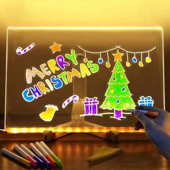 Acrylic LED Blackboard, Erasable LED Acrylic Blackboard, 30cm X 20cm, 7 Colors Erasable Acrylic, With Lights, Acrylic Blackboard, Acrylic LED Message Board, Suitable For Moms, Dads And Kids