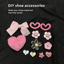 12pcs Y2K Plush Heart, Bow, Star Shape Shoe Charm Accessories, Suitable For Beach Sandals, Cute Accessories For Women Shoes, Beach Accessories For Women Vacation Outfits