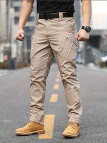 Men's Tactical Pants With Multiple Pockets, Waterproof Casual Pants, Wear-Resistant, Multiple Pockets - 卡其色 - 查看 5