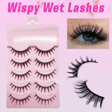 5 pares Cílios Manga Olhar Natural Estilo Anime Wispy 3D Curto Cílios Falsos, com Banda Fina Cílios para Cosplay DIY em Casa (Cutey)