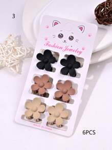 6pcs/Set Solid Color Casual Cute ABS Plastic Hair Clips, Butterfly, Flower, Heart, Square Design, Small Size Matte Black Bangs Claws, Princess Front & Side Bang Clips, Suitable For All Seasons Summer Hair Jaw Clip