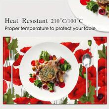 4pcs Set Poppy Flower Printed Linen Placemats - Woven Linen Rectangle Table Mats For Dining, Kitchen, Coffee Table, Dining Table Decor - Multicolor - View 9