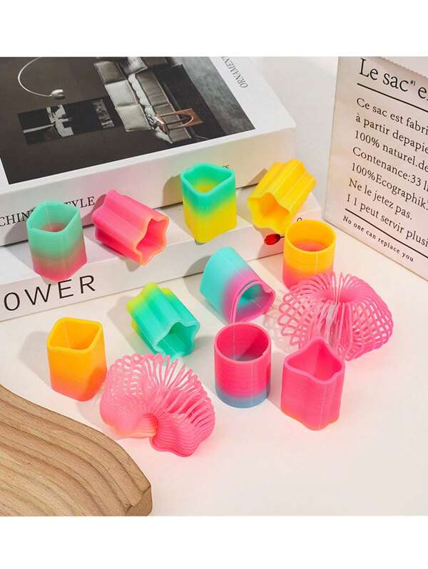 Assorted Rainbow Shaped Stretchy Spring Rings, Retro Magic Expanding Coil - Small Size