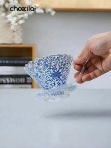 choxila 1 Stück 400ml (13,5 Unzen) Kaffeekocher mit blau-weißem Porzellanmuster, Kaffeetopf und Kaffeefilter mit Spitzenmuster, Glas-Kaffee-Kocher und Kaffee-Dripper, hitzebeständiges Glas Kaffee Geschenkset für den Haushalt