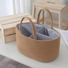 1pc Baby Diaper Storage Basket, Toy Organizer Basket With Tassel Handle, Handwoven Divided Portable Design