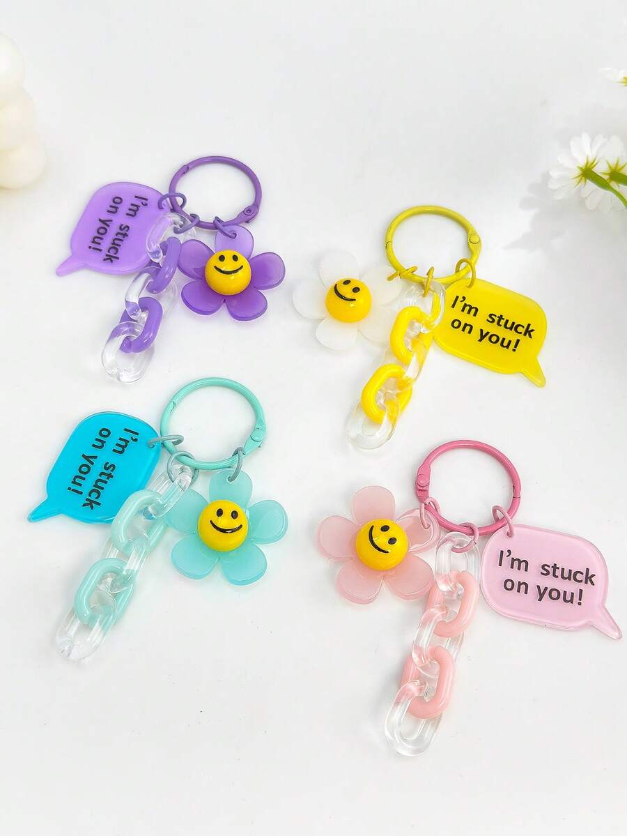 1 buah Gantungan Kunci Wajah Tersenyum Lucu Akrilik Baru, Aksesori Dekorasi Berlapis Pernis Segar, Cocok untuk Casing/Tas Ponsel, Hadiah untuk Teman, Pacar, Anak Perempuan - MultiWarna - View 1