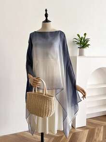 1pc Elegant Solid Color Ombre Lightweight Shawl For Women, Versatile Beach Fashion Accessory, Sun Protection For Travel & Daily Wear For Dress - Multicolor - View 4