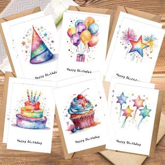 FFXK 12pcs Colorful Birthday Cake Design Greeting Cards With Envelopes - Perfect For Birthdays, Thank Yous & Special Occasions