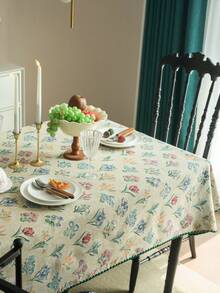 1pc Colorful Floral Jacquard Rectangular Tablecloth, Refreshing Countryside Style, Suitable For Family, Kitchen, Holiday Gathering, Birthday Party, Dining Table, Garden, Home Decor, Bedroom, All Season - Multicolor - View 5