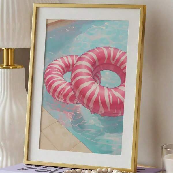 1 pezzo di quadro da parete galleggiante vintage con motivo zebrato rosa, stampa su tela con tema estivo, decorazione divertente da piscina, opera d'arte estetica anni '90, decorazione moderna per soggiorno, camera da letto, bar, senza cornice