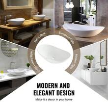Modern Ceramic Bathroom Vessel Sink 23. 3 Inch X 14. 2 Inch Countertop Vanity Bowl For Stylish Home Decor - White - View 6
