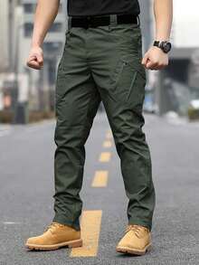 Men's Tactical Pants With Multiple Pockets, Waterproof Casual Pants, Wear-Resistant, Multiple Pockets - Verde - Ver 2