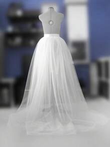 1pc European & American Style Tulle Skirt With Waist Tie & Detachable Lining, Available In Black, White, Red