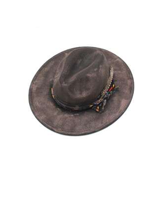 1pc Polka Dot Polyester Feather Decor Fashionable Classic Gentleman's Hat, Handmade Distressed Smoked Feel Wide Brim Retro Jazz Hat, Suitable For Spring/Summer