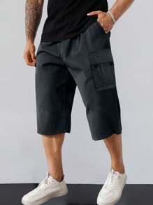 1 Pc Men's Casual Multi-Pocket Cargo Shorts, Loose Fit Sports Shorts For Summer Beach Vacation, Daily Commute, Outdoor Sport, Gym Workout, Jogging, Fashionable Streetwear, Knee-Length