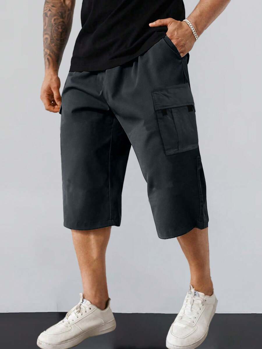 1 Pc Men's Casual Multi-Pocket Cargo Shorts, Loose Fit Sports Shorts For Summer Beach Vacation, Daily Commute, Outdoor Sport, Gym Workout, Jogging, Fashionable Streetwear, Knee-Length