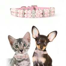 1pc Customized Pet Collar With Round Tag, Personalized Pet ID Tag, Pearl Pet Necklace & Leash Accessory For Small & Medium Dogs Cats,Cat Gift