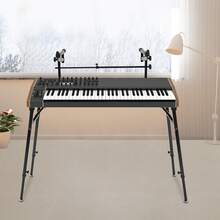 OUKANING 2-Tier DJ Workstation Stand | Double Table Top Keyboard & Laptop Holder | Digital Piano Rack Mount Platform For Studio Mixer Controllers, Turntable, Speakers, Stage Equipment Keyboard Stand DJ Workstation Table Top Piano Holder 2-Tier Double Studio Mount - Black - View 3