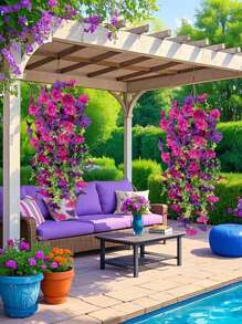 1/2 peças Trepadeira Artificial de Glória-da-Manhã Resistente a UV - Plantas de Flores Pendentes Realistas Rosa e Roxas para Jardim, Casa, Casamentos, Escritórios e Decorações para Feriados, Decorações de Jardim, Plantas Pendentes Varanda Frontal e Terraço