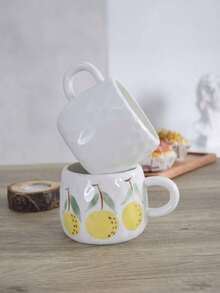 1pc Japanese Countryside Style Hand-Painted Orange Ceramic Coffee Mug, Suitable For Home, Office, Gift-Giving Back To School