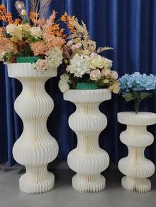 1件万圣节/节日装饰，新年装饰纸雕艺术DIY底座盒，带圆顶盖，可折叠纸管柱底座，加厚加固，装饰展示架，单个承重高达40公斤，婚礼生日蛋糕花架可折叠柱支撑，新娘婚礼道具 - 1個米色99cm高度 - 查看 2