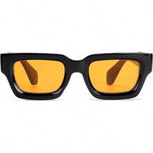 Square Men Women Fashion Thick Rectangle Glasses Shades Designer Style - A-black/Yellow - View 3