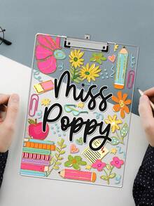 1pc Customized Text Teacher Clamp, Personalized Customize Name Acrylic File Board, Customized Bohemian Style Flower Teacher Clipboard, Hand-Painted Stationery Flower Pattern, Personalized Teacher Appreciation Gift, Year-End Gift, Teacher Supplies, Suitable For Teachers And Classrooms, Teacher's Day Gratitude Gift, Office Stationery Supplies, Graduation Gift - Multicolor - View 11