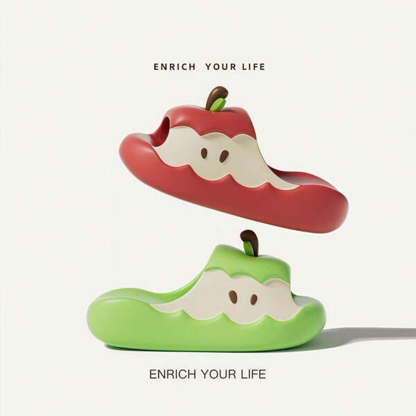 1 Pair Apple Design Slippers For Adults, Cute Indoor/Outdoor Anti-Slip Cartoon Slides, Summer 2025 New Arrival Back To School