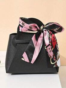 5pcs Holiday Gift Bags, Faux Leather Gift Bags With Ribbon Bow, Halloween Candy Bags, Christmas Candy Gift Bags, Wedding Party Favor Bags, Graduation Souvenirs Bags, Holiday Candy Boxes, Mini Tote Bags