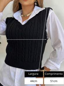 V-Neck Braided Knit Sweater Vest - Mustard - View 5