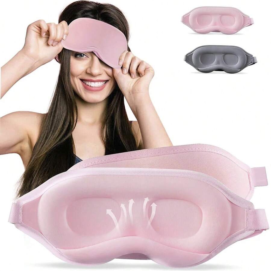3D Sleep Mask 100% Light Blocking Sleeping Mask With Adjustable Strap - 淺粉色 - 查看 1