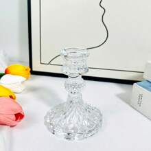 Glass Candle Holder, Crafted With Glass Material Through Precise Cutting Technique. Minimalist And Modern Style, Transparent And Colorless, Cylindrical Exterior With Carved Floral Details, Suitable For Candle Placement, Applicable For Candlelight Dinners, Weddings, Anniversaries And Other Occasions.
