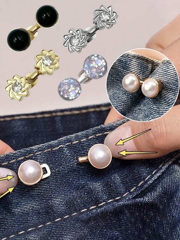 1 Pc Elegant & Exquisite Seamless Adjustable Buckle Waist Belt, Suitable For Pants, Skirts, Dresses, Sweaters, Casual Chic Fashion Design With Faux Pearl, Rhinestone, Flower Decor, Minimalist Style, Ideal For Daily Outfit And Gift