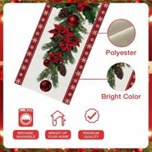 1 Stück Tischfahne mit Mustern von Weihnachtsbaum, Weihnachtsglocke und anderen Weihnachtselementen, hergestellt aus 72 Zoll gestrickter Polyesterfaser, verwendet für Tische bei Feiern, Heim- und Küchendekorationen sowie als Geschenk