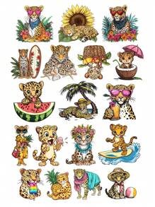 18 pezzi di adesivi carini e fantastici con tema lupo re/estate/piscina/spiaggia/fiore/leopardo, per fai-da-te, scrapbooking, album, planner giornaliero, diario, cancelleria vintage, forniture scolastiche, back to school
