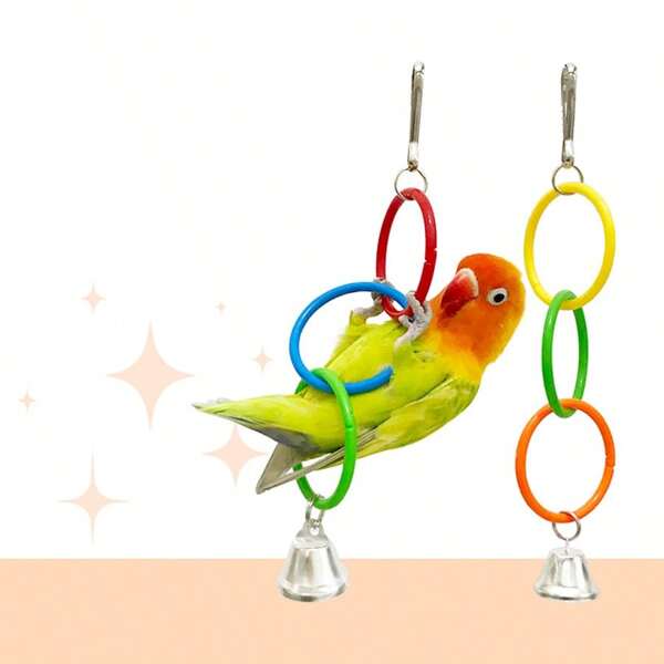 Giocattoli a forma di anelli colorati pensili per pappagalli, giocattoli da masticare per pappagalli, cacatua, ara, per giocare e arrampicarsi, colori assortiti