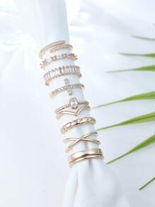 10 piezas Juego de anillos delicados y redondos de circonita cúbica, anillos cruzados, anillos con extremo abierto, anillos irregulares, obsequios de joyas preciosas para regalos cotidianos para mujeres