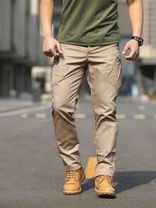 Men's Tactical Pants With Multiple Pockets, Waterproof Casual Pants, Wear-Resistant, Multiple Pockets - 卡其色 - 查看 4
