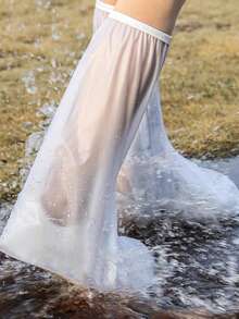 1 件加厚 PVC 高帮防水鞋套，可重复使用，防滑，适合雨天海滩活动，防泥夏季降温，沙滩旅行