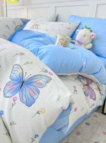 3pcs Duvet Cover Set (1 Quilt Cover And 2 Pillowcases, No Filling), Soft, Breathable And Comfortable Fabric, Butterfly Flower Print Pattern Style, Suitable For Bedroom Guest Room, Suitable For Double Bed, Queen Bed, King Bed, Multiple Sizes Available, Four Seasons Duvet Cover Bedding Set
