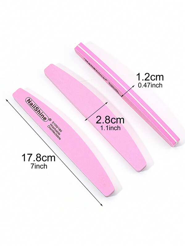 10 pezzi Lima per unghie in spugna a forma di mezzaluna, grana 100/180, alta elasticità per la manicure, rosa