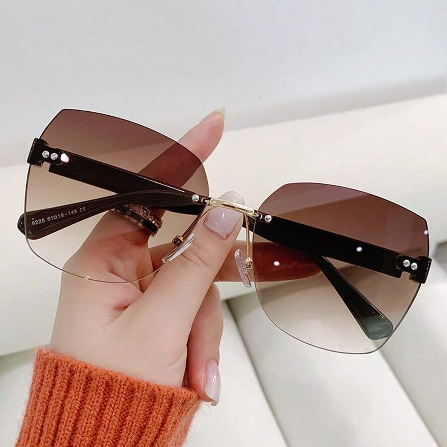 1 Pair Brown Square Frameless Retro Fashion Fashion Glasses, Suitable For Street Photography, Beach, Travel
