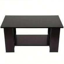 Modern Coffee Table Living Room Tea Side End Desk With Lower Storage Shelf Black - Black - View 8