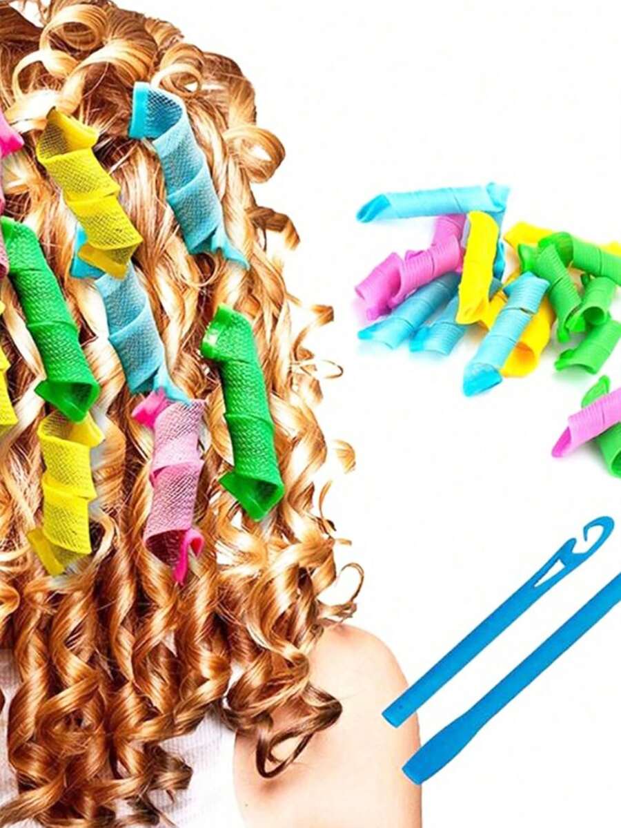 18pcs Heatless Spiral Curlers Set - Soft Magic Hair Rollers With Hook For Easy Styling, No Damage, No Tangles - Long-Lasting Curls Styling Tools,Hair Accessories,Hair Accessories For Women,Hair,Travel,Travel Accessories,College Dom Essentials,Curling Iron,Flexi Rods,Curly Hair Brush,Bobby Pins,Heatless Curls,Hair Tools - Multicolor - View 1