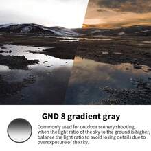 Lightweight Era QZSD, GND8 Medium Gray Filter, Graduated Neutral Density Filter With Soft Gray Gradient Can Be Used For Sunrise And Sunset Photography To Balance Light Ratio, Suitable For Nikon, Canon Camera Lenses, Available Sizes Are 40.5mm, 49mm, 52mm, 55mm, 58mm, 62mm, 67mm, 72mm, 77mm, And 82mm. - 漸層灰濾鏡 - 查看 4