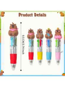 6/12/24/30 pièces Stylos Capybara en vrac 4-en-1 stylo à bille multicolore avec des notes autocollantes mignonnes de Capybara. Bloc-notes autocollants de Capybara de dessin animé pour cadeaux d'anniversaire, prix, faveurs de fête (aléatoire)