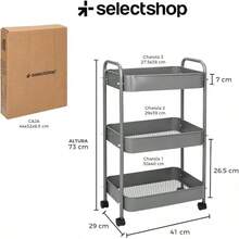 Carrito Organizador Multiusos De Tres Repisas con Ruedas Giratorias con Sistema De Bloqueo Recistente para Cocina Baño Carrito De Servicio - Gris - Ver 9